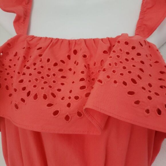 Lauren Conrad Midi Dress Small Orange Eyelet Ruffles Tiered Cottagecore - Picture 6 of 9